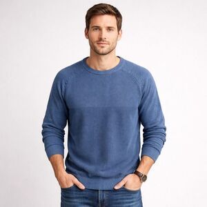 Tommy Bahama Sweater Mens Medium Blue Crew Neck Waffle Knit Cotton Pullover